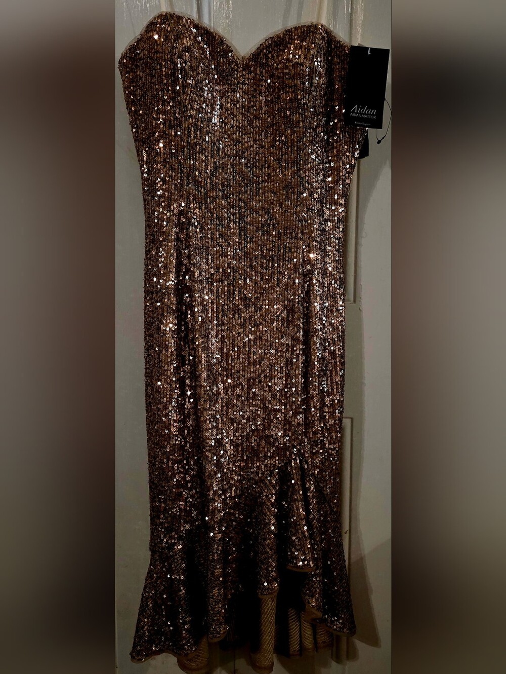 Stunning- Aidan Mattox Rose Gold Sequin Strapless Dress
